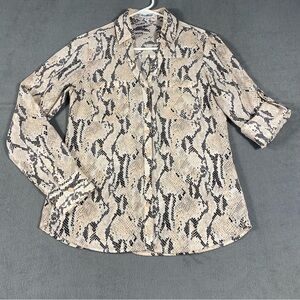 Express Women’s Portofino Shirt in Tan and Black snake print, long sleeves, XS